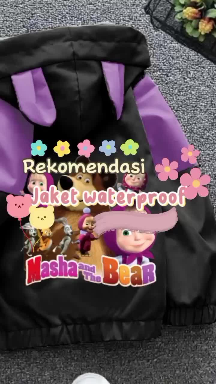Jaket Anak Bergambar Masha and The Bear dan Kawan-kawan Waterproof Premium - Fashion