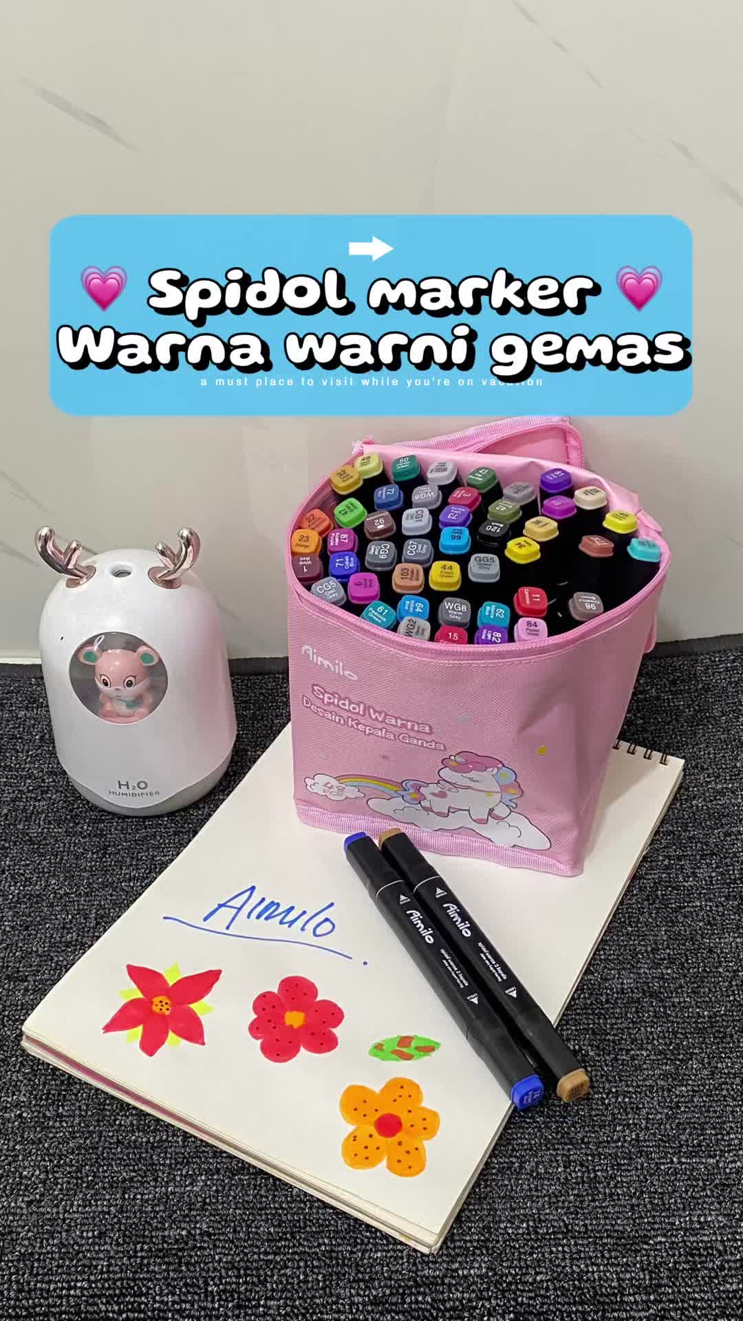[READY] Aimilo Spidol Warna Warni 1 Set kemasan kartun Sketch Marker 2 Tip Touch Marker 48/60/80 Warna