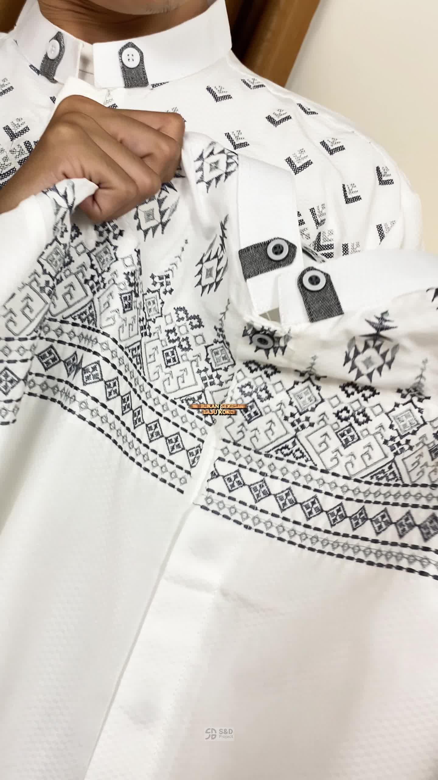 S&D Project Baju Muslim Koko Pria Dewasa Kain Polikatun Motif Bordir Timbul Lengan Pendek Nyaman S M L XL XXL 3XL 4XL - Seri 20 Putih Tulang