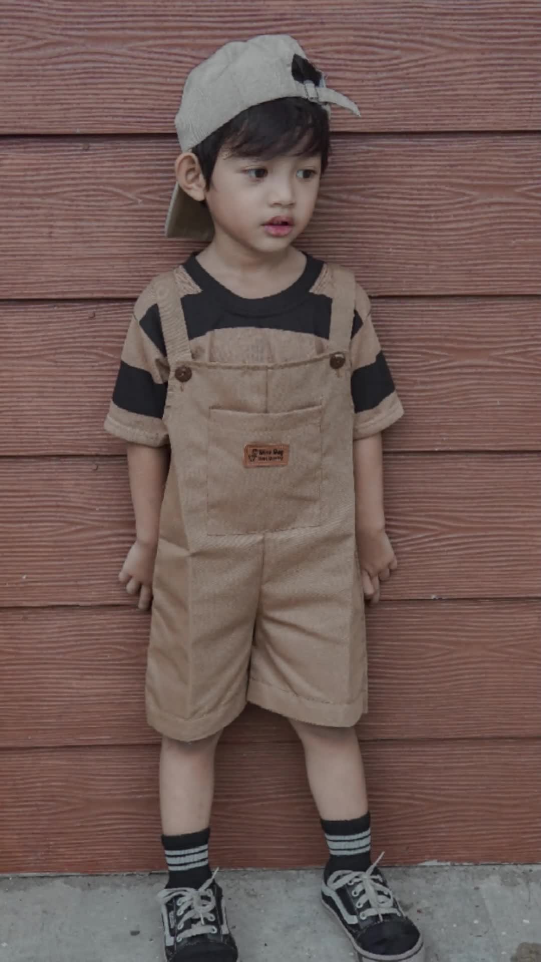 STRIBLYKIDS X DINODAY - Setelan Baju Anak Laki Laki Bayi Kodok Jumpsuit Overall Stripe Salur 1 - 6 Tahun