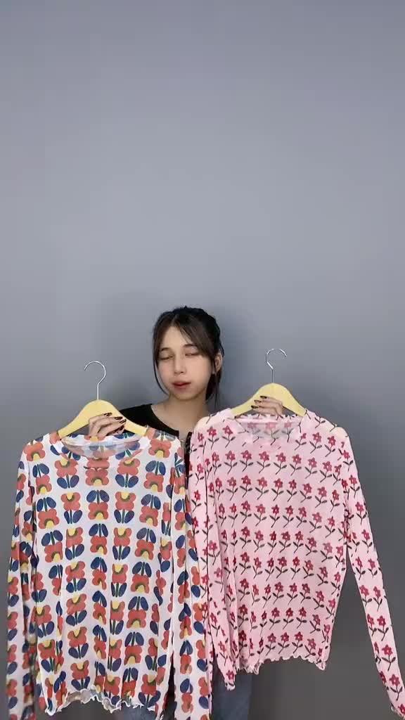 Yoona BJ378 Baju Anti UV Top Wanita Atasan Transparent Long Sleeve Motif Bunga Katun Panjang Pendek Oversize Cewek Santai Dewasa Kaos Salur
