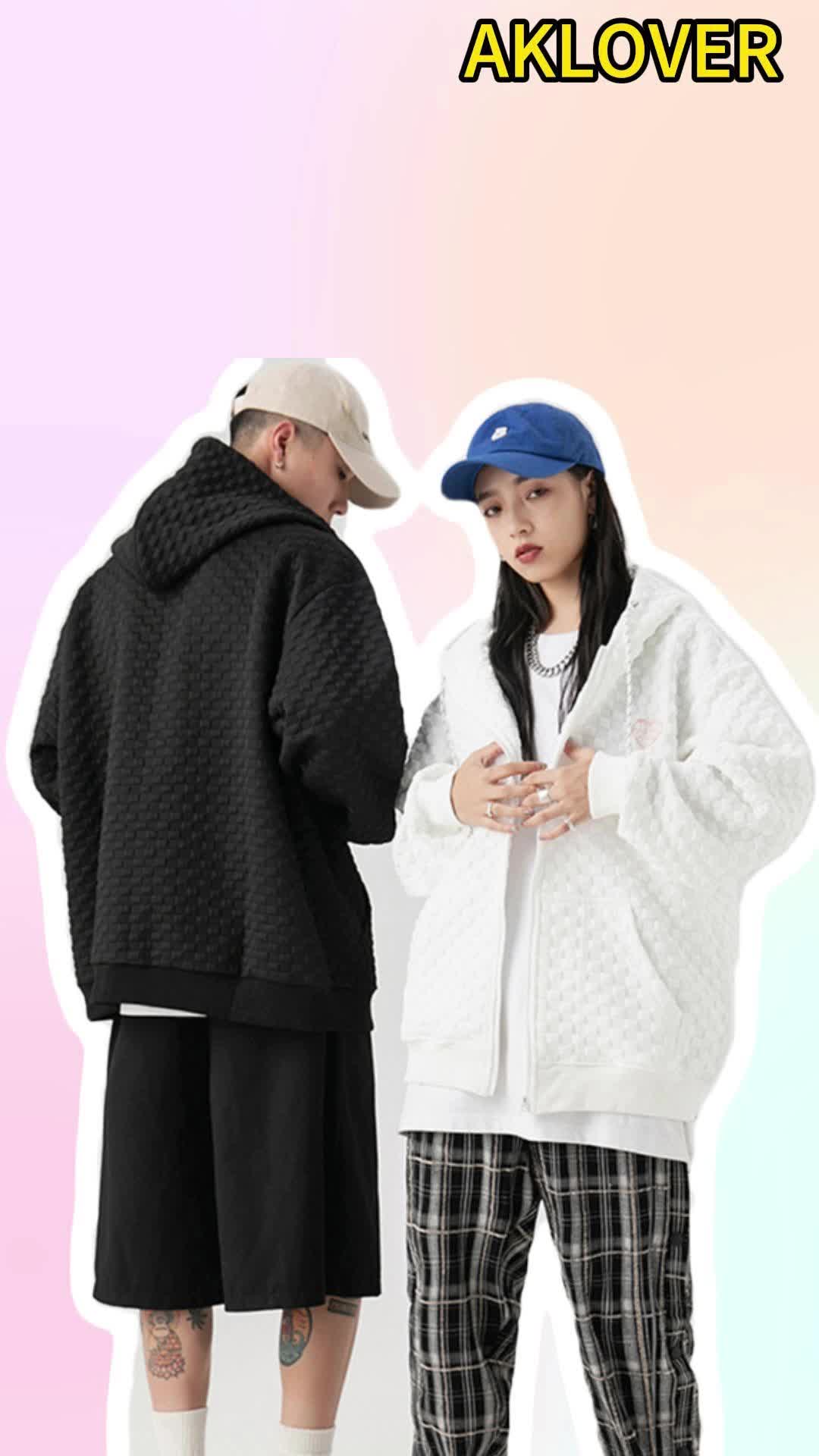 AKLOVER Jaket Berkerudung Wafel/atasan Kardigan Ritsleting Wanita Jaket Longgar Baju