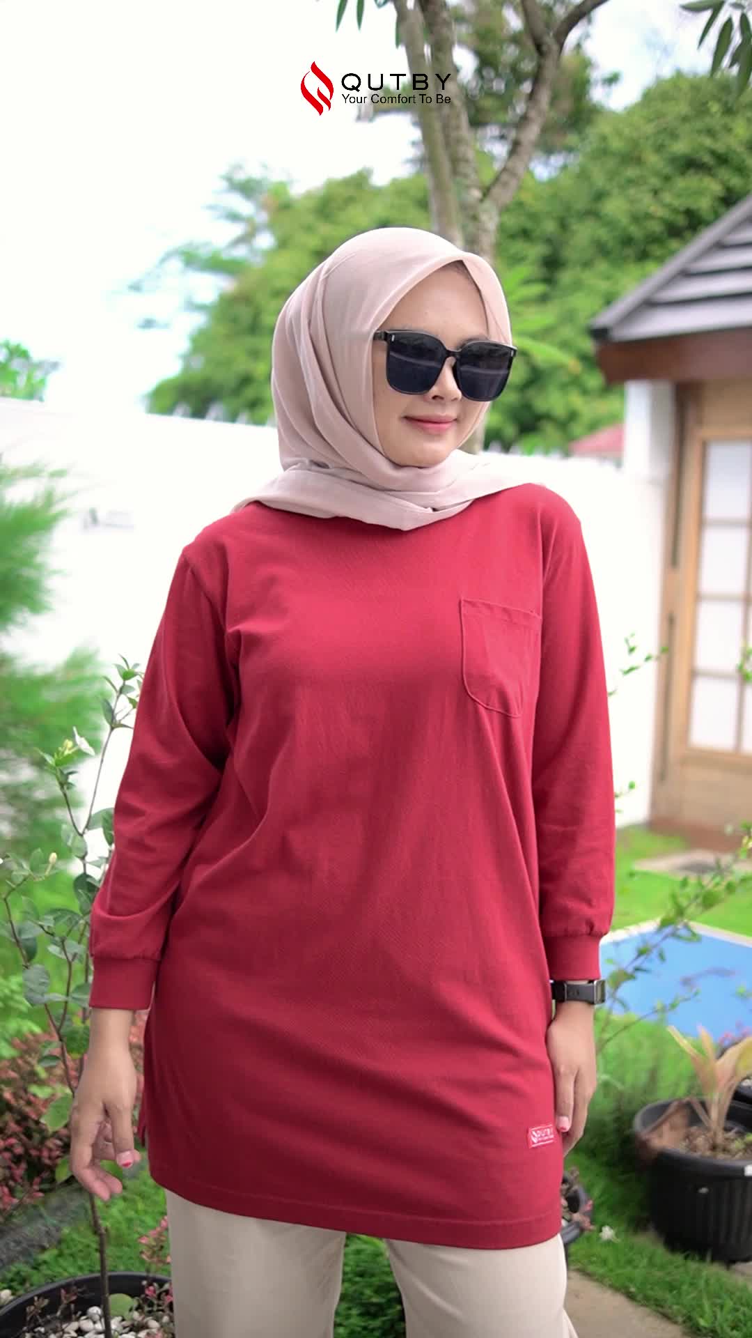 QUTBY - Atasan Tunik Panjang Wanita Bahan Katun Combed 24S Premium / Tunik Muslimah Panjang Jumbo Muat BB 105Kg Kaos Dewasa Oversize