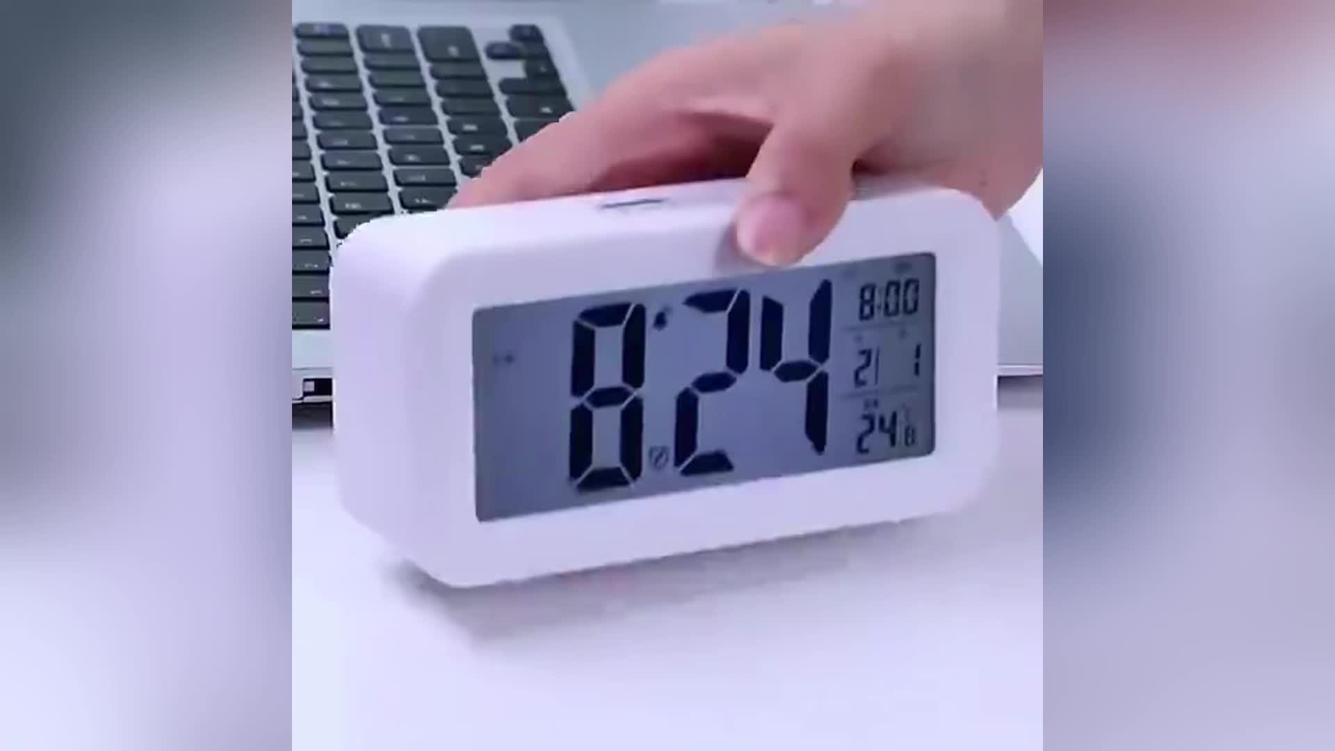 Jam alarm pintar digital Jam meja digital LED mini dengan kalender dan suhu Sensor cahaya suhu ruangan Jam alarm tidur pintar minimalis Jam alarm LCD portabel Lampu Putih