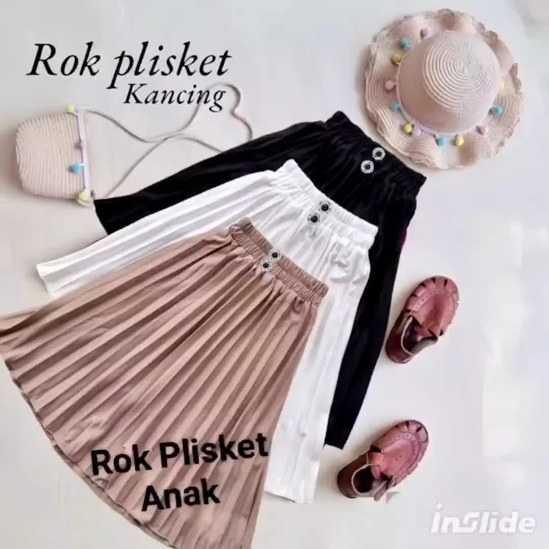 Rok Kancing Anak Perempuan Bahan Hyget Plisket Import Premium Usia 4 5 6 7 8 9 10 11 12 Tahun Size L XL XXL Fashion