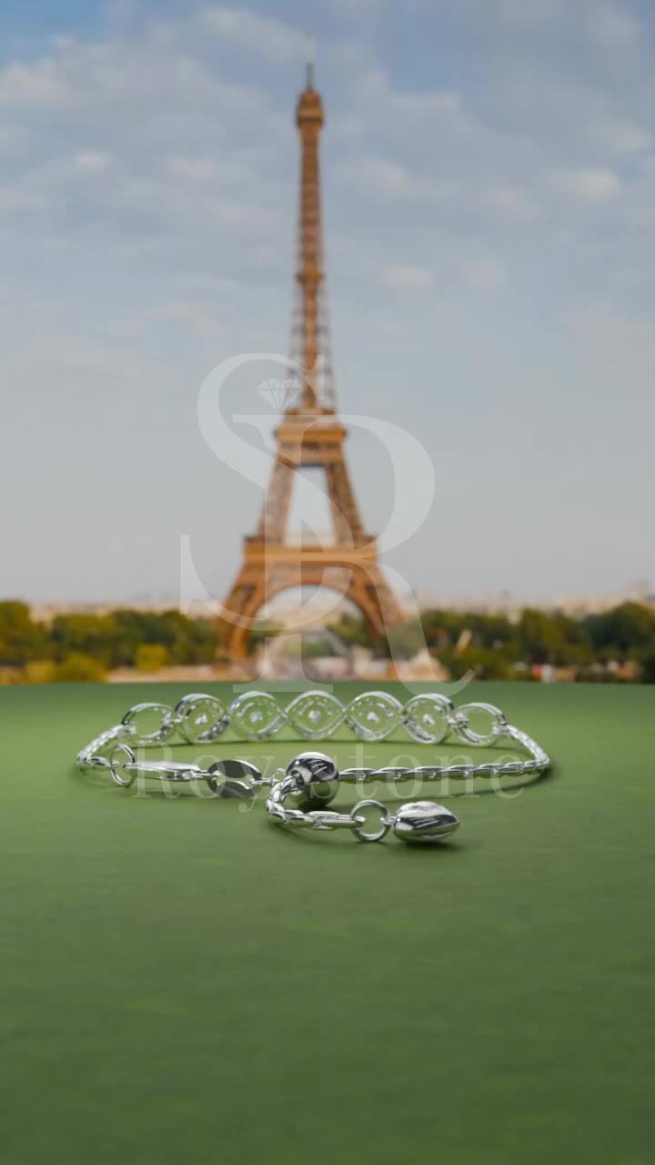 RoyStone - Gelang Paris Bracelet Wanita Perhiasan Moissanite Sertifikat GRA Original Lapis Emas 18K