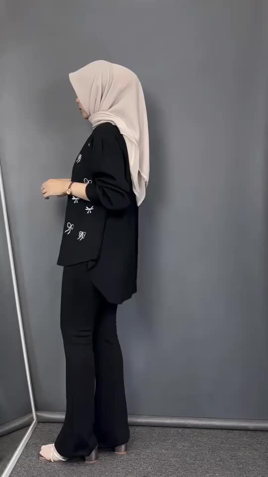 DAILYLOOK Outfit Setelan Blus Hitam dan Celana Panjang One Set Kekinian Terbaru ( Celana Cutbray + Blouse + Bella Square ) SET TC-115