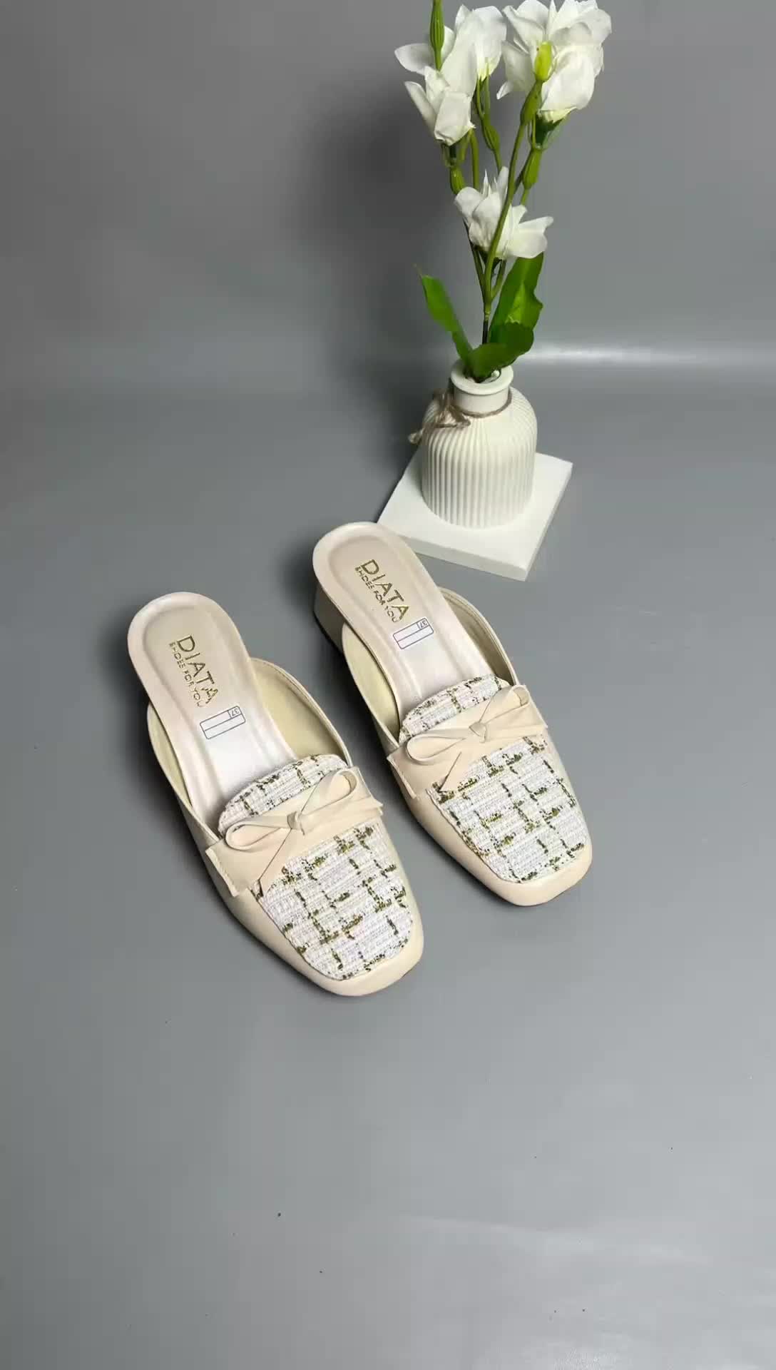 HMSHOES Sandal Bapao Hak Tahu Wanita Heels Kotak Selop Pita Kasual
