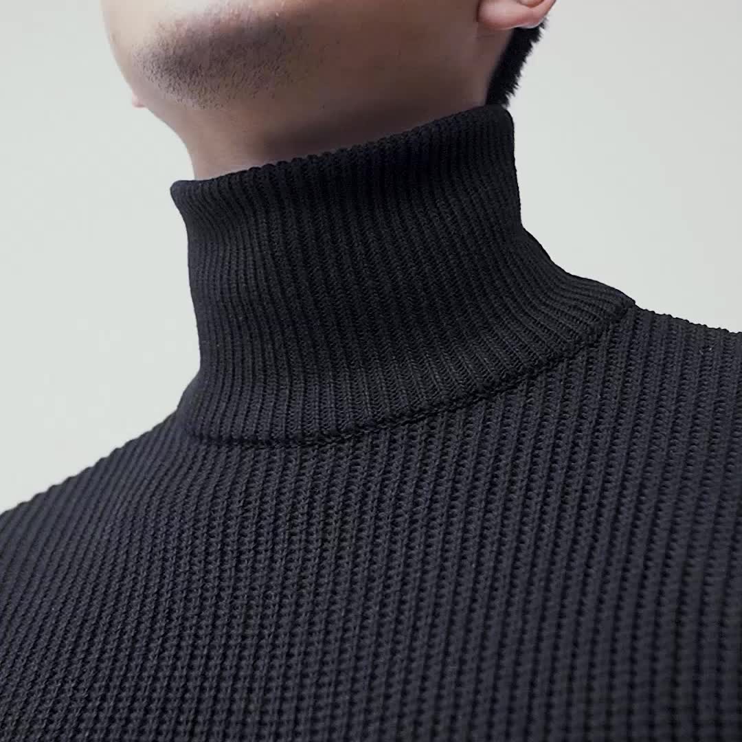 Sweater Rajut Pria Gomuda Cord Turtleneck Black