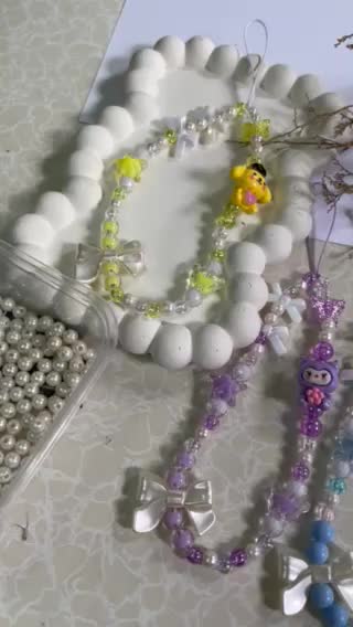 Gantungan Hp Manik Sanrio| Strap Hp Mutiara Ribbon Hello Kitty, Cinamonroll, Kuromi, Melody | Lanyard Handphone Macrame Keychain Lucu