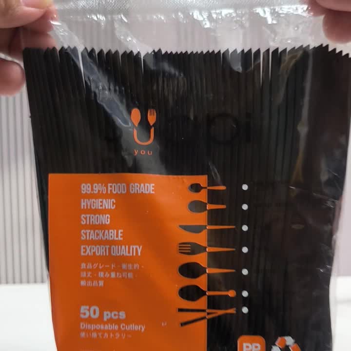 Sendok Makan Suapi Hitam / Garpu Makan Suapi / Pisau Plastik Suapi Sendok Garpu Plastik