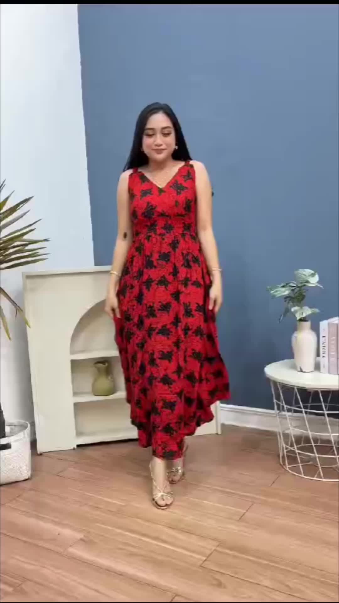 Daster Tanpa Lengan Panjang Semata Kaki Kerah Kimono Kain Rayon Tebal Motif Cantik Nyaman Harian Bumil Busui Ld 100