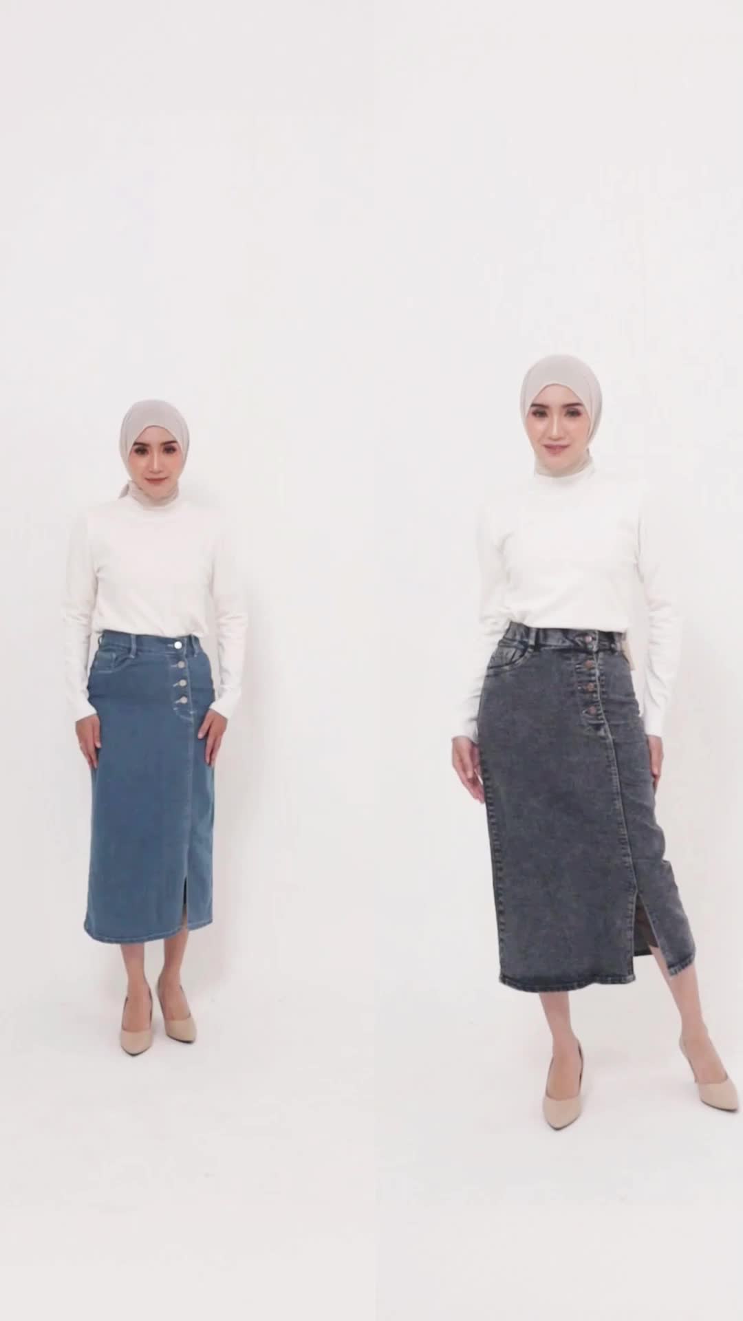 Somini Midi Skirt Blue - Bahan Jeans Soft Stretch Lembut Premium