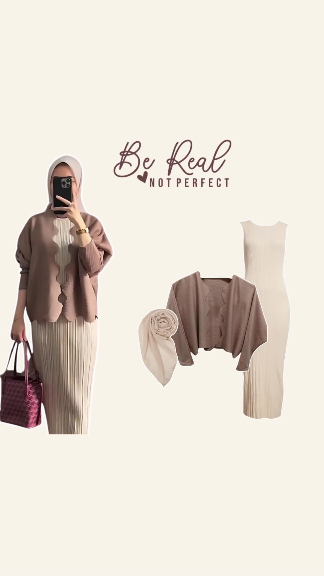 Setelan Wanita Kekinian 3in1 | One Set Korean Style (Cardigan - Inner Dress - Bella Square) Wave Pleats Cardy - VB45N