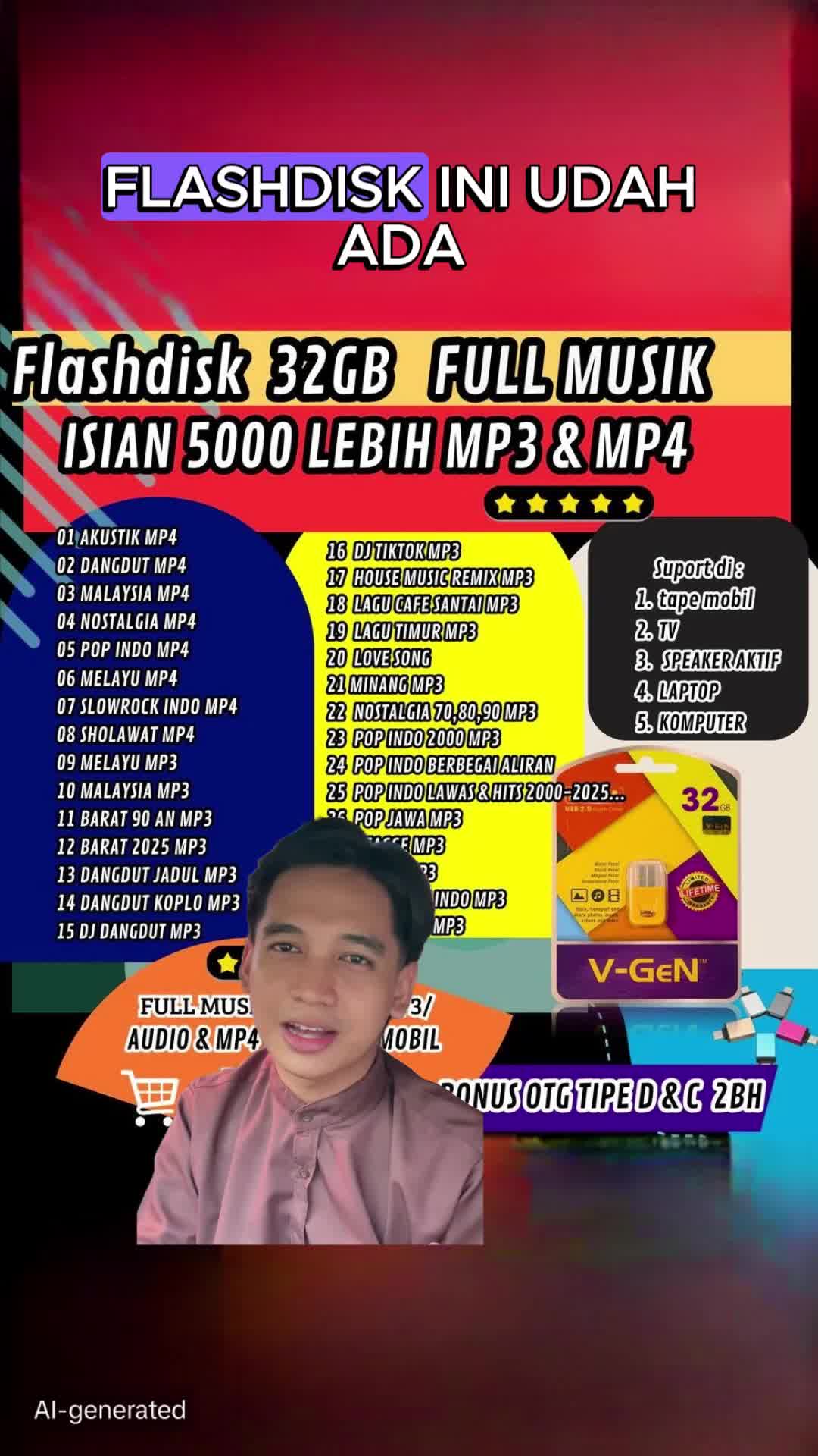 FLASHDISK MP3/MP4 FLASHDISK LAGU 32GB UNTUK SPEAKER MOBIL DJ VIRAL,DJ REMIX, BONUS OTG Storage Otg musik flash  disk