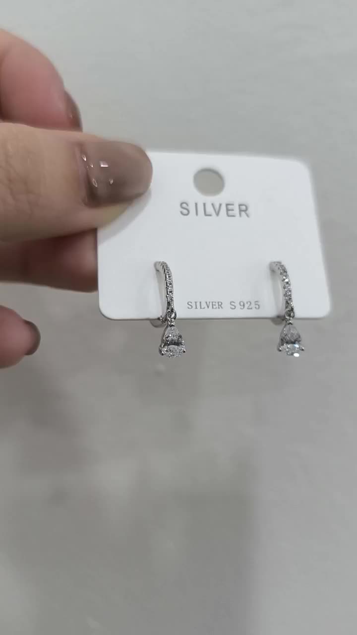 (S925) Anting Jepit Bahan perak Permata ZIRKONIA