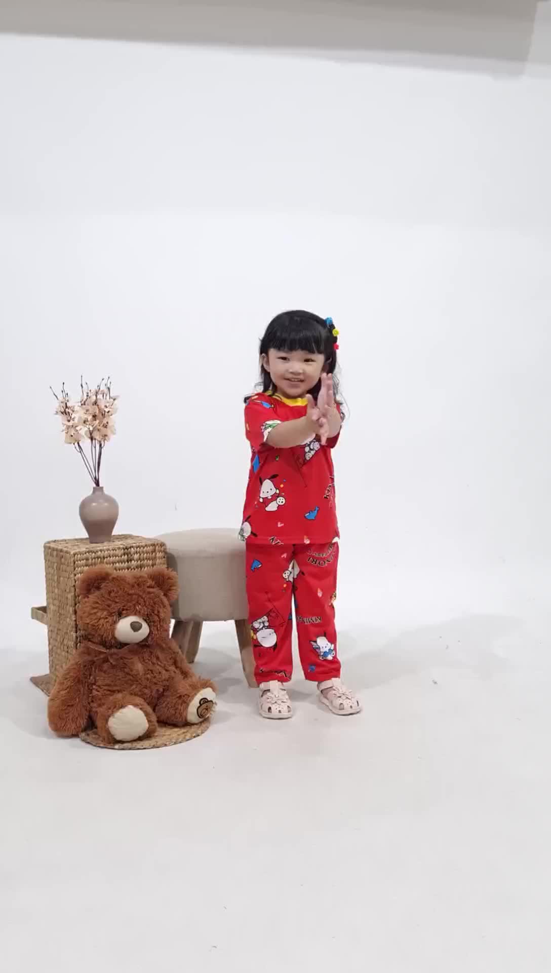 Kiminori POCHA.CP Setelan Baju Anak Perempuan Lengan Pendek Motif Kartun Lucu & Nyaman Fashion