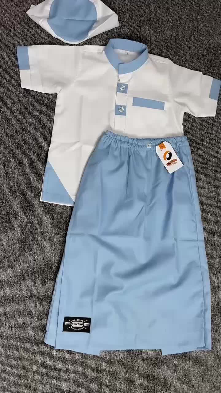 Setelan Baju Koko Anak dan Sarung Celana Orizano AVATAR - Bahan Katun Toyobo Fodu - Kurta, Turki Cowok Muslim Kancing Nyaman Pendek Peci