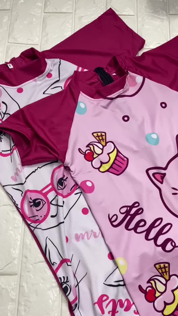 Baju Renang Anak Perempuan 3-10 Tahun Swimsuit Lengan Pendek Karakter Unicorn Kucing