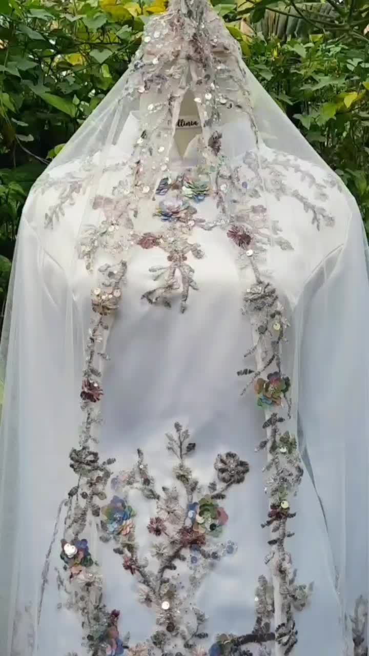 kebaya akad melayu 1 set atasan dan rok free veil hijab putih bersih motif tile garden pakain muslim Panjang Gaun Mewah Dress Wanita