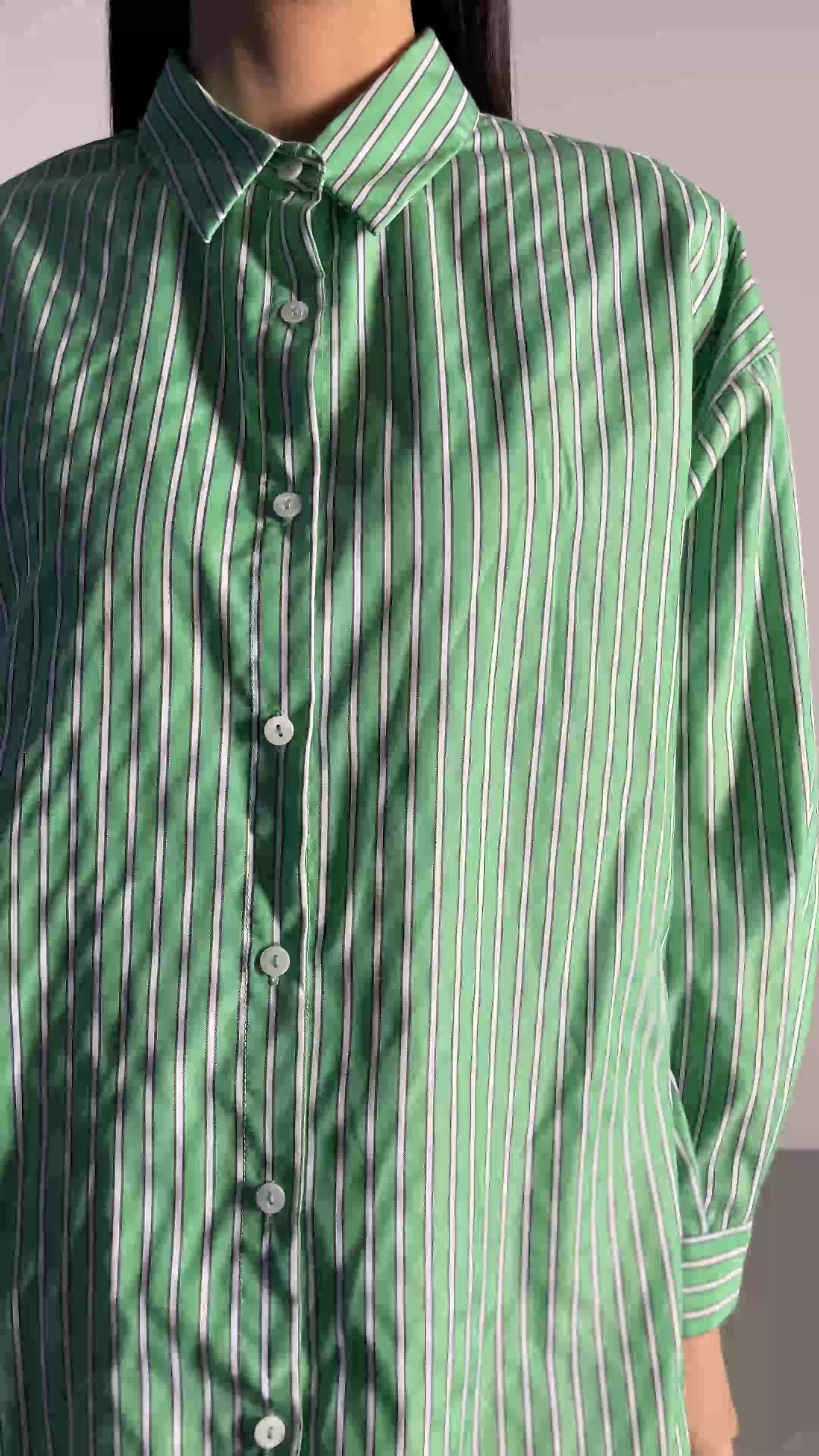 This Is April Kemeja Wanita Lengan Panjang Hijab Friendly Motif Garis Clydie Top Green dan Blue