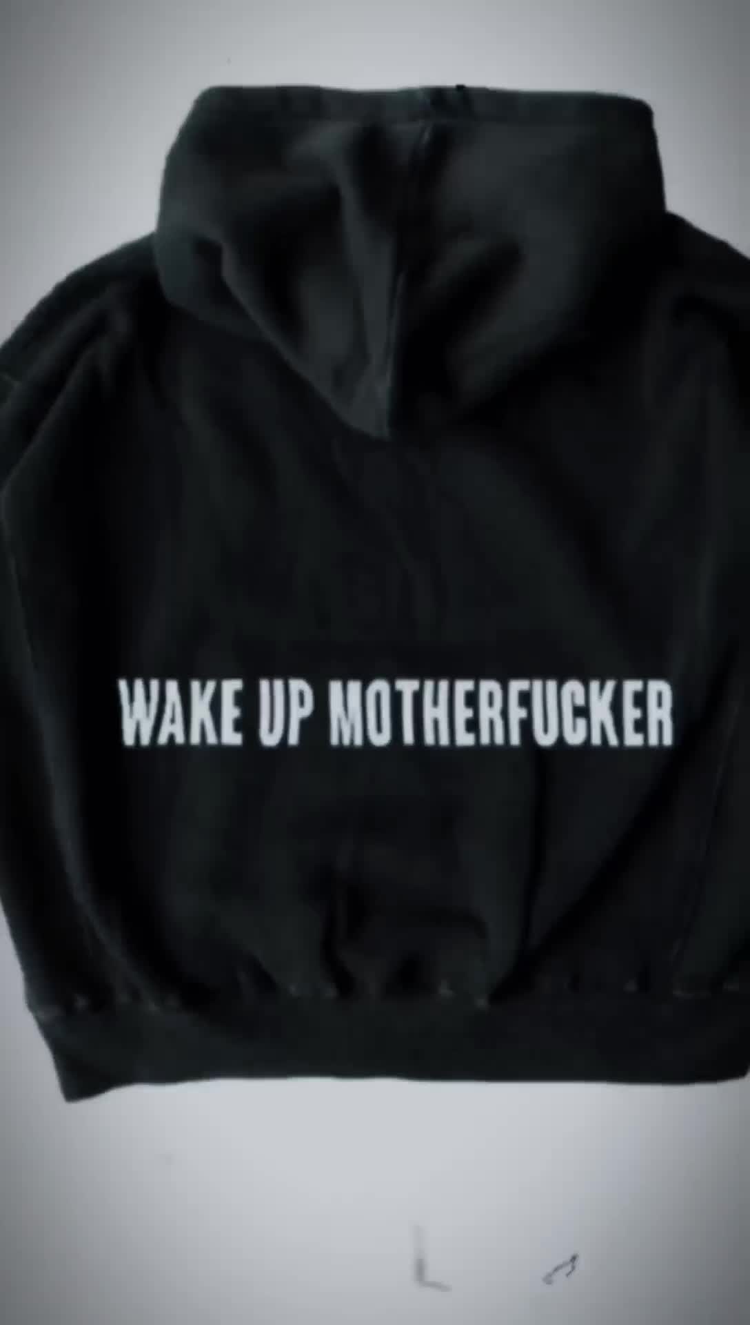 FROM UNA Hoodie Reflektif 330 Gsm - WAKE UP - Oversized Hoodie Black Fleece