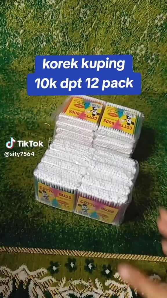 1 Pak Isi 12 Saset Cotton Bud Dewasa Balok 4 Baris Bantalan Kapas Pembersih Kotoran Telinga Ear Removal 64 PCS