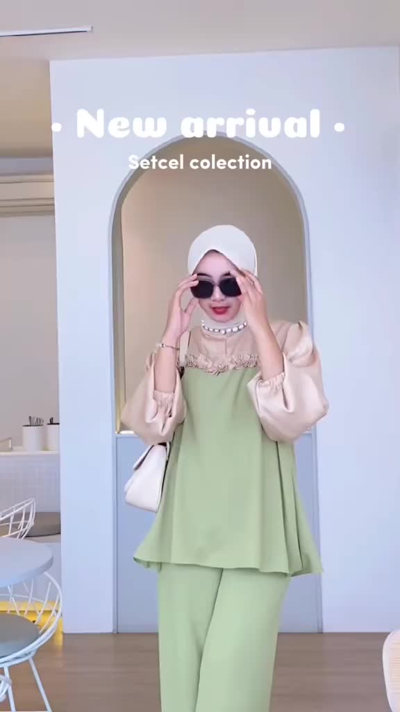 Baju Setelan Wanita Kekinian Shania One Set Polos Remaja Kombinasi Dua Warna Lengan Panjang Setcel Celana Kulot Crinkle Airflow Premium Muslim Dewasa Terbaru