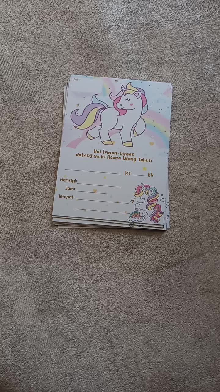 Undangan Ulang Tahun Unicorn isi 15pcs Free Plastik