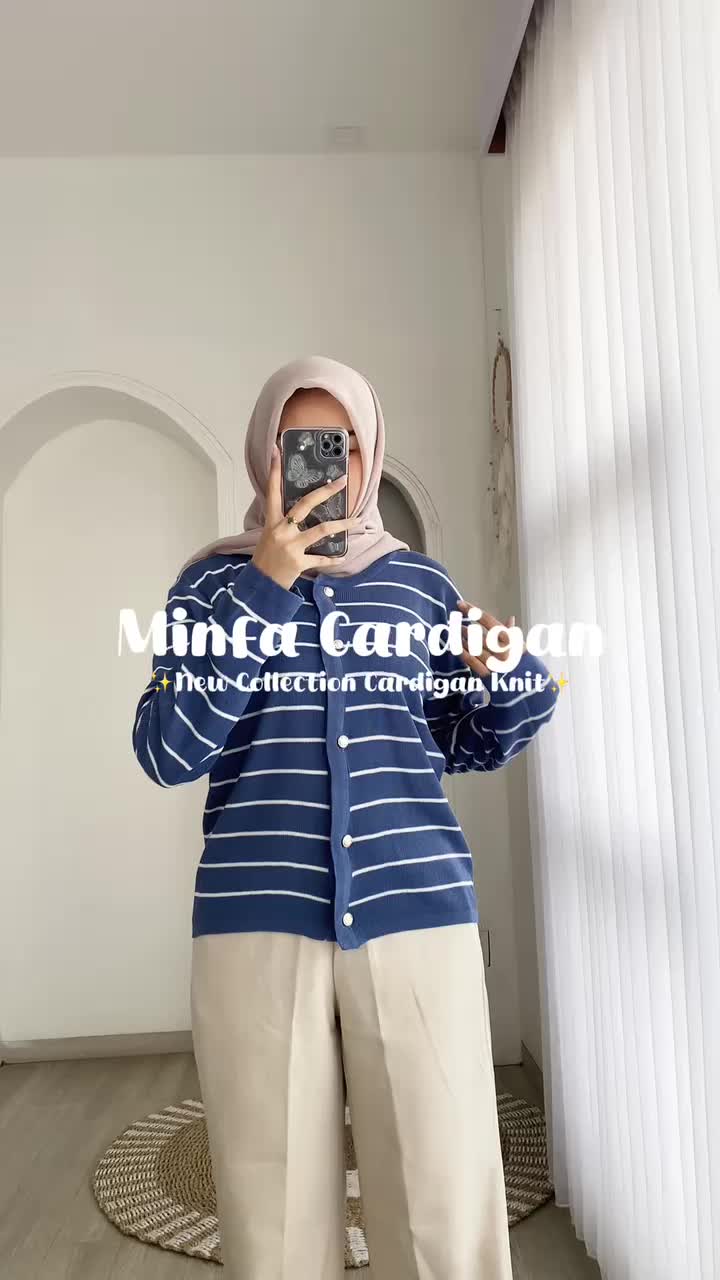 MINFA CARDIGAN - FLOTTILICIOUS / Baju Wanita Outer Luaran Stripe Rajut Kekinian Fashion Outfit Style Remaja Motif Salur Casual Kardigan Knitwear