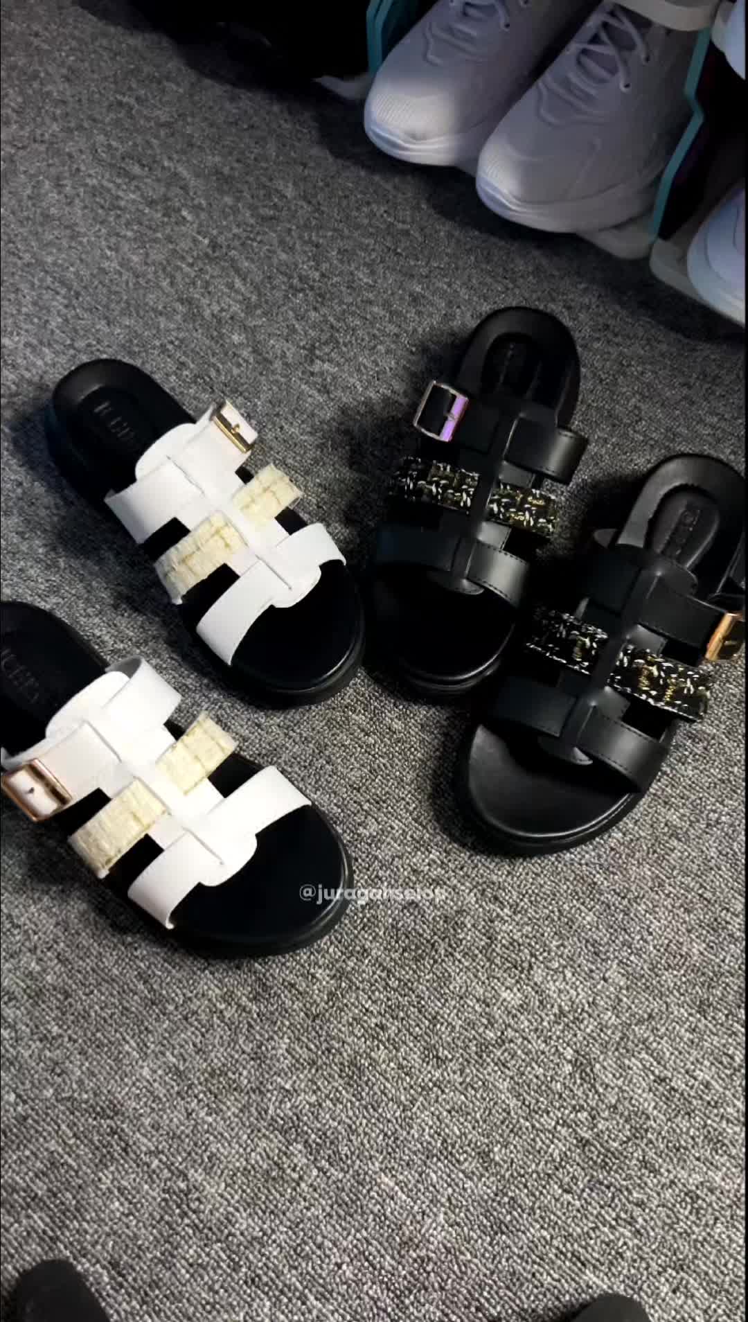JS x Ichiae - White - Sandal Wanita Wedges 3cm Hitam Sandal Cewek Sendal Black