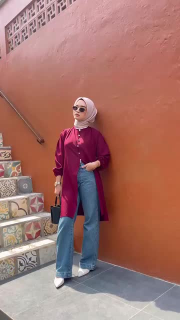 Hylooks Rayha Tunic Premium Atasan Wanita Terbaru Tunik Kondangan Remaja Dewasa Kancing Bahan Katun Nyaman Model Modern Lembut Adem Midi Rayon Linen Muslim Dress Panjang