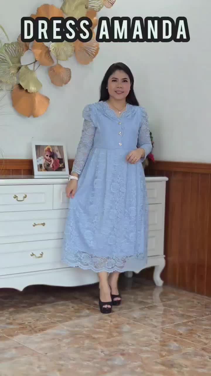 Amanda Dress Brukat Midi  V-Neck Gaun Pesta