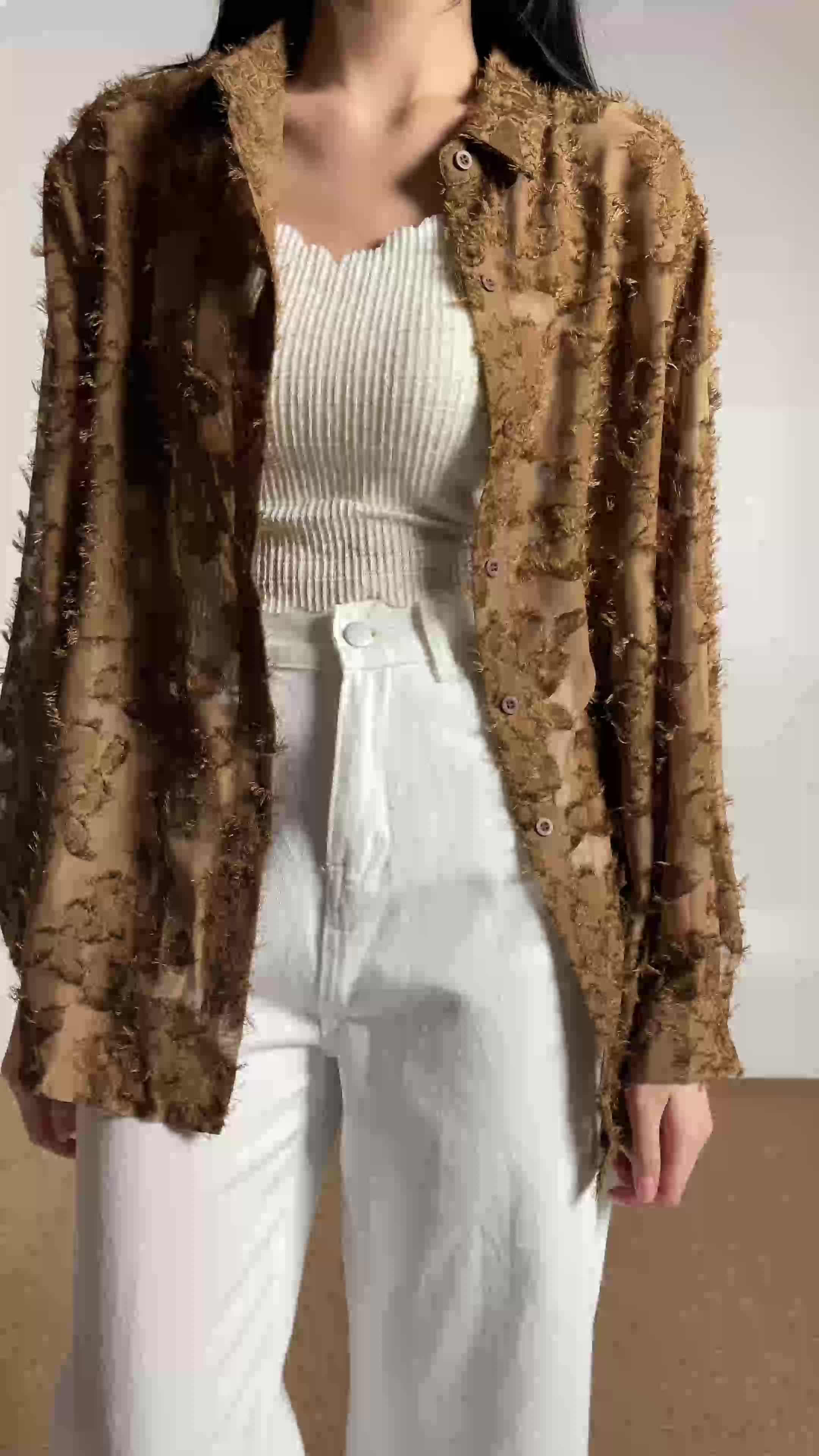 This Is April Atasan Baju Blouse Kemeja Wanita Sheer Transparant Lengan Panjang Yvette Top Brown dan Ivory (RESTOCK)