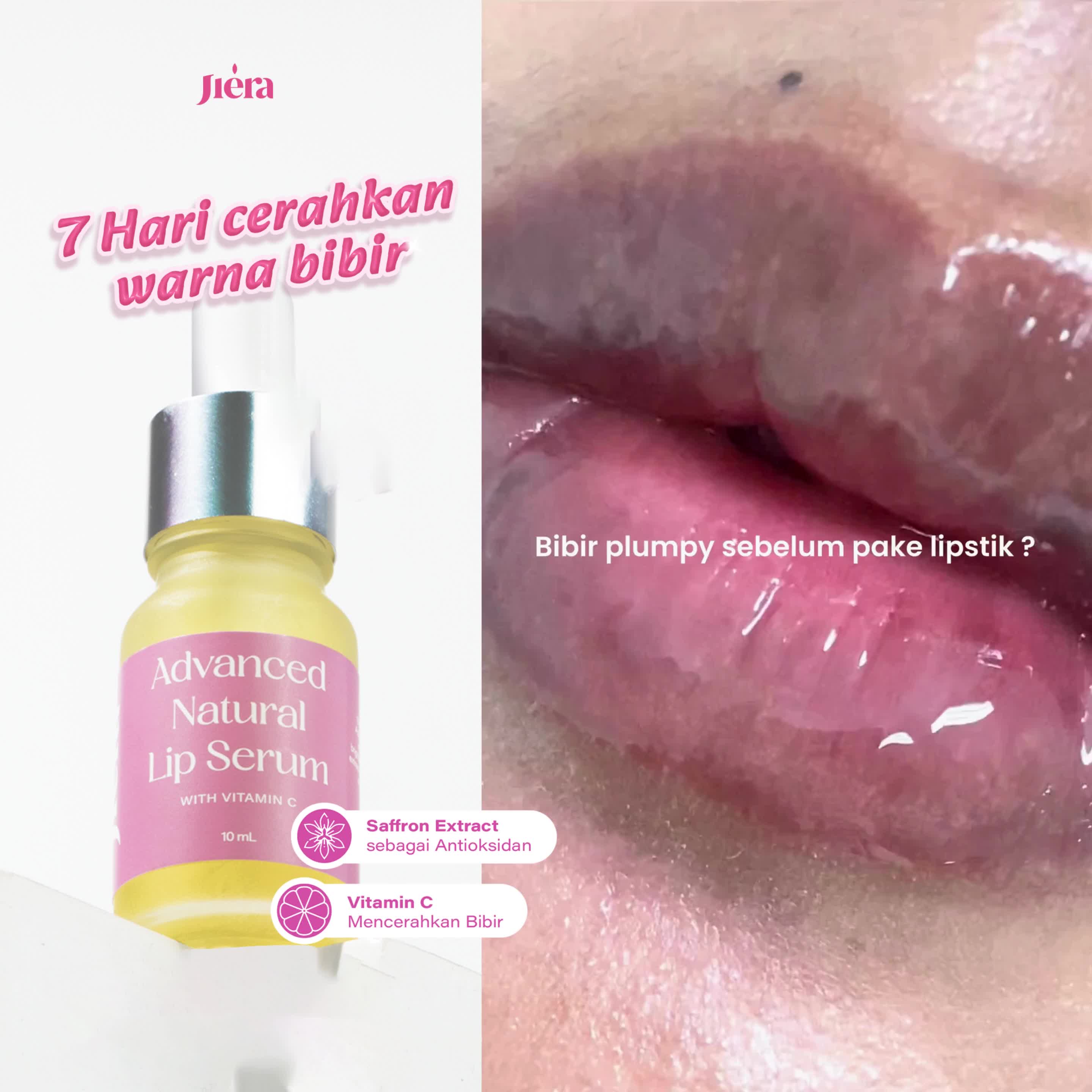 JIERA Advance Lip Serum 10ml [Serum Bibir Gelap] wiith Vitamin C dan Duo Vitamin E, Pencerah Bibir, Eksfoliasi, serta Melembapkan Bibir, dengan UV Protection | Pemerah Bibir Solusi Untuk Bibir Hitam & Kering, dengan Extract Bunga Saffron