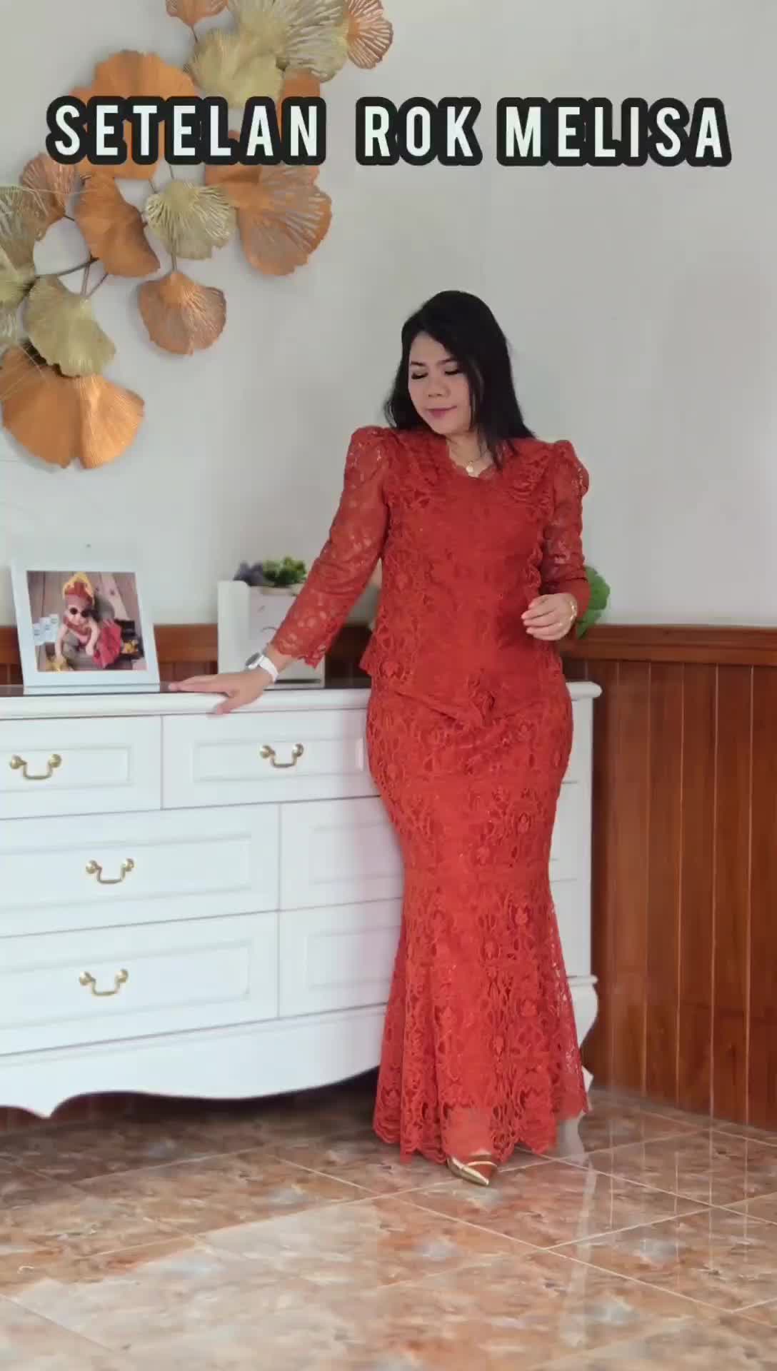 Melisa setelan rok pesta brukat semi prancis benang metalik