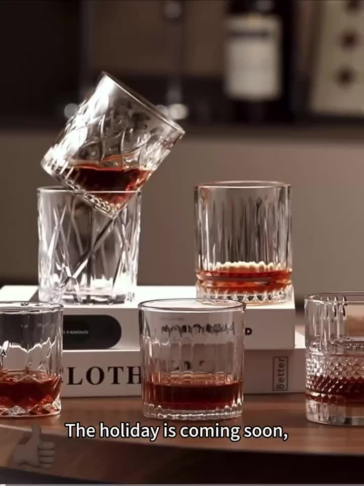Gelas Whisky Cocktail Old Fashion Rock Glass 280ml – Desain Vintage Kristal Artistik, Kaca Berkualitas Premium untuk Whisky, Bourbon, Scotch & Cocktail