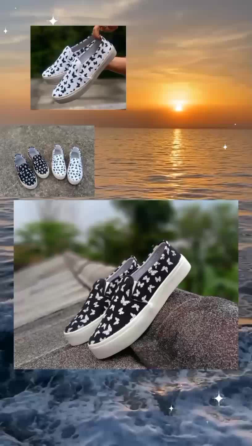 Sepatu wanita/sepatu tanpa tali/sepatu slip-on/spatu korea/shoes-sepatu sekolah Putih Hitam Karet