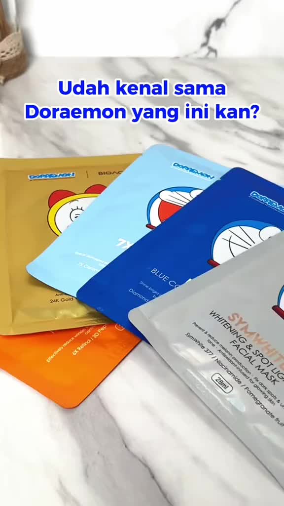 [EVERBEAUTY] [ FREE GIFT ] BIOAQUA x DORAEMON Sheet Mask 90 Pcs |  60 Pcs | 30 Pcs | 20 Pcs Face Mask Masker Wajah 28 ml BPOM HALAL Milk Niacinamide/ Tea Tree/ Cica Ectoin/Tri-C Arbutin/ 7x Ceramide/ Ha Ceramide Komedo dan Pori Pori