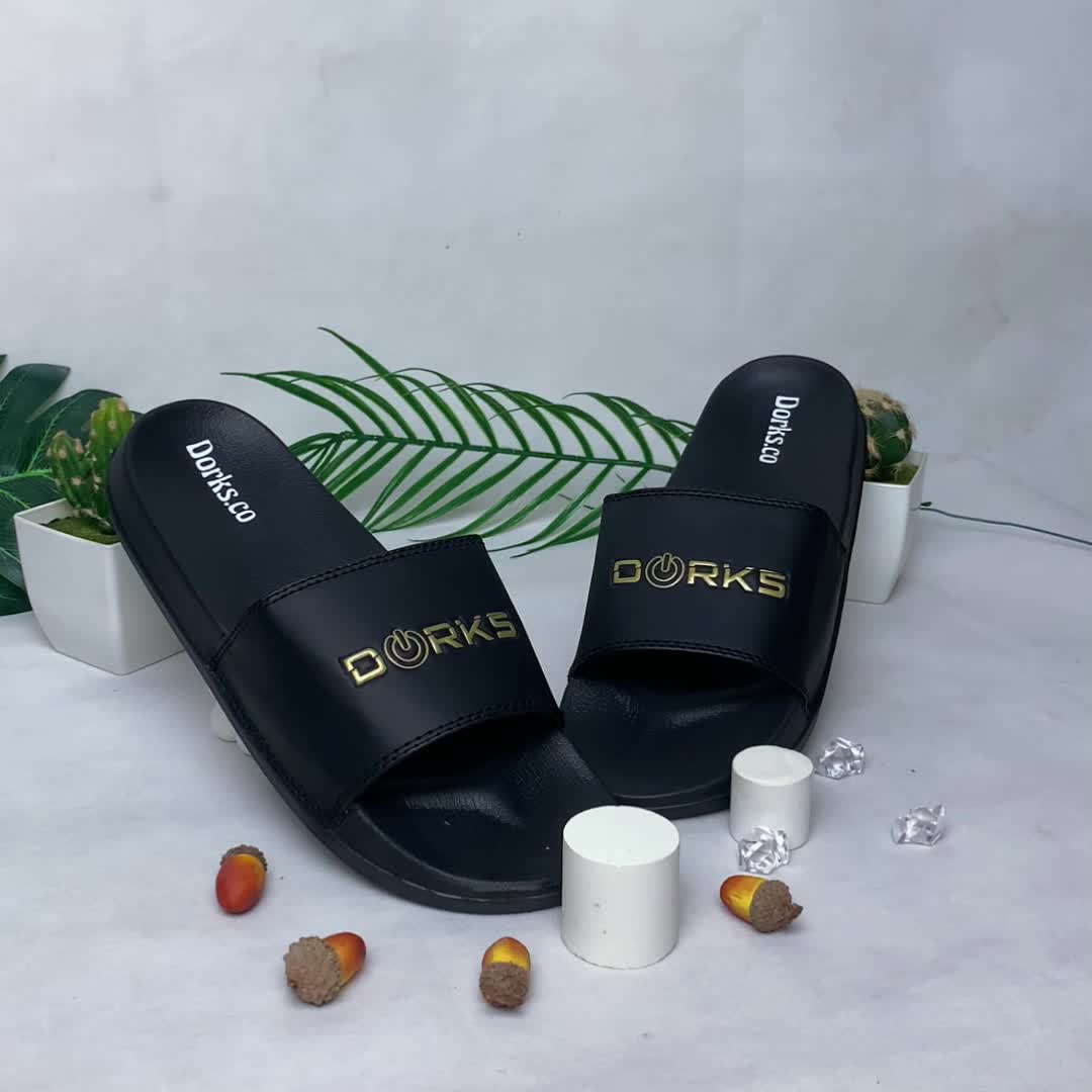 Sandal Slide Dorks Orks Black Gold - Sandal Selop Casual Pria Wanita Sendal Slop Slipper Anti Licin