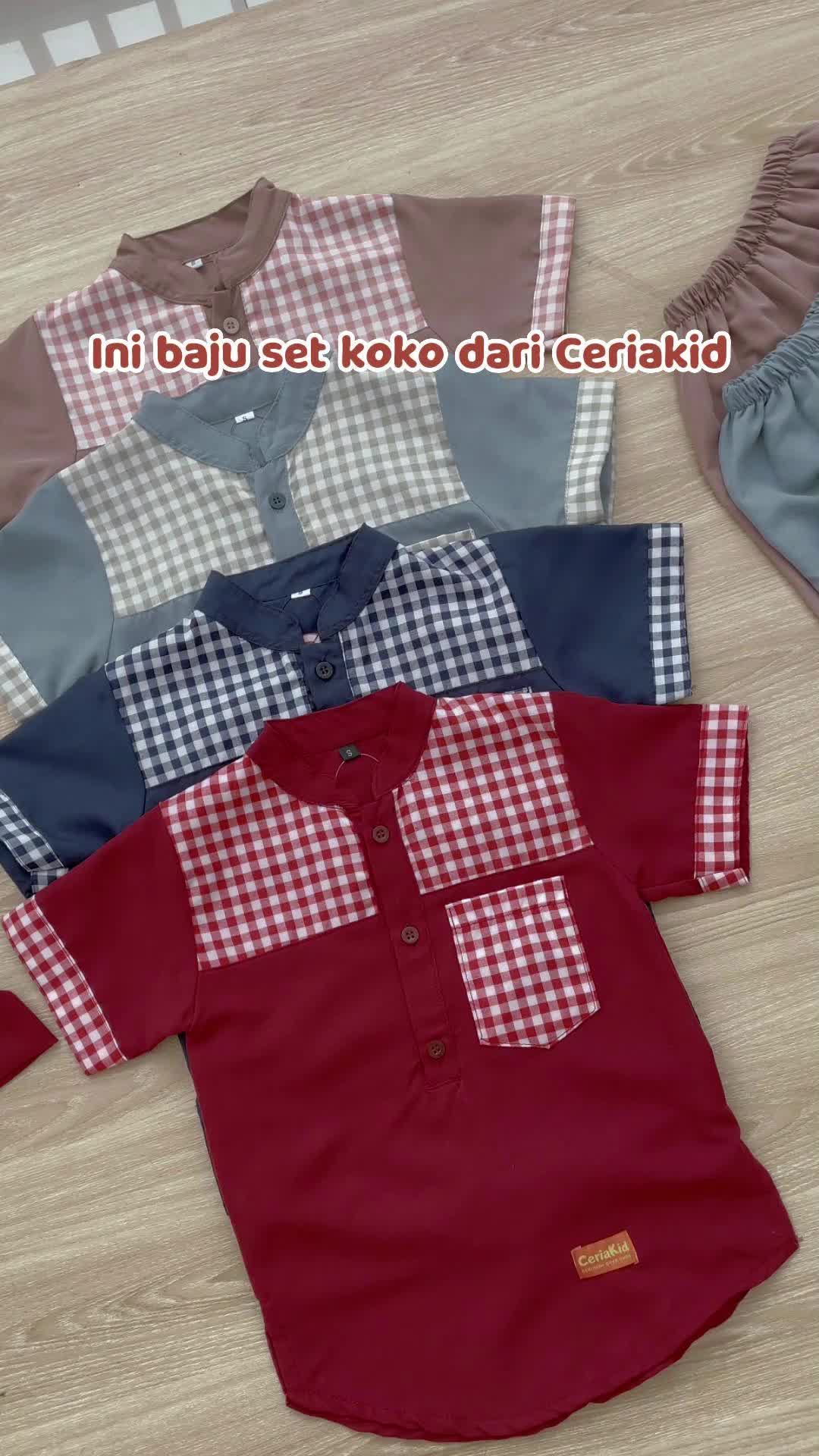 Fashion Muslim Koko Anak Cowok Baju Celana dan Peci Super lembut 0-9 tahun baju koko anak laki Kotak Motif