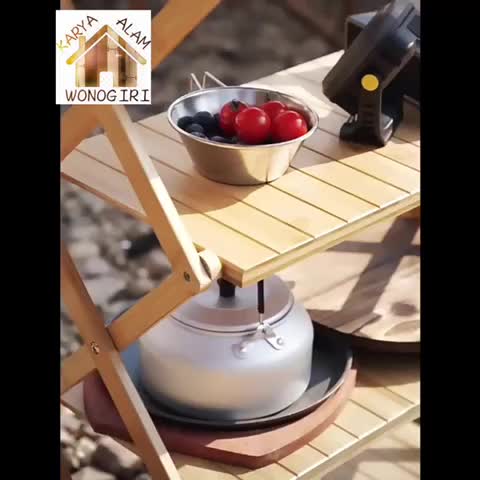 Rak Lipat Meja Lipat Kayu 3/4 Susun Multifungsi Model Berdiri/Menyamping untuk Camping Piknik dan Memancing Outdoor Portable Dengan Bahan Soft Wood Premium dan Frame X Shape Kuat