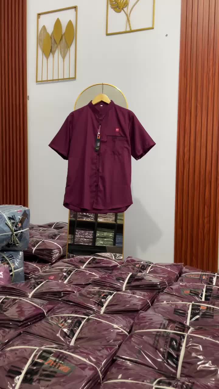 KEMKO WARNA BURGUNDY LENGAN PENDEK KAIN KATUN TOYOBO FODU PREMIUM SIZE DEWASA M-L-XL-XXL TERBARU 2025 BAJU MUSLIM FULL KANCING AKTIF