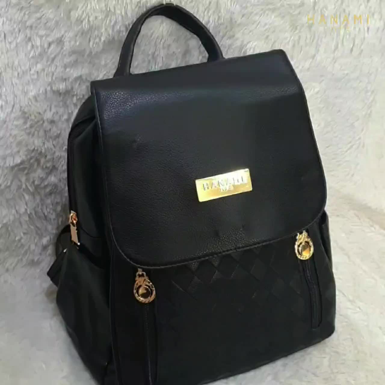 HANAMI Tas Ransel Wanita Kulit Verlin Cantik Hitam Kekinian Remaja Branded Premium Fashion TA1024B5