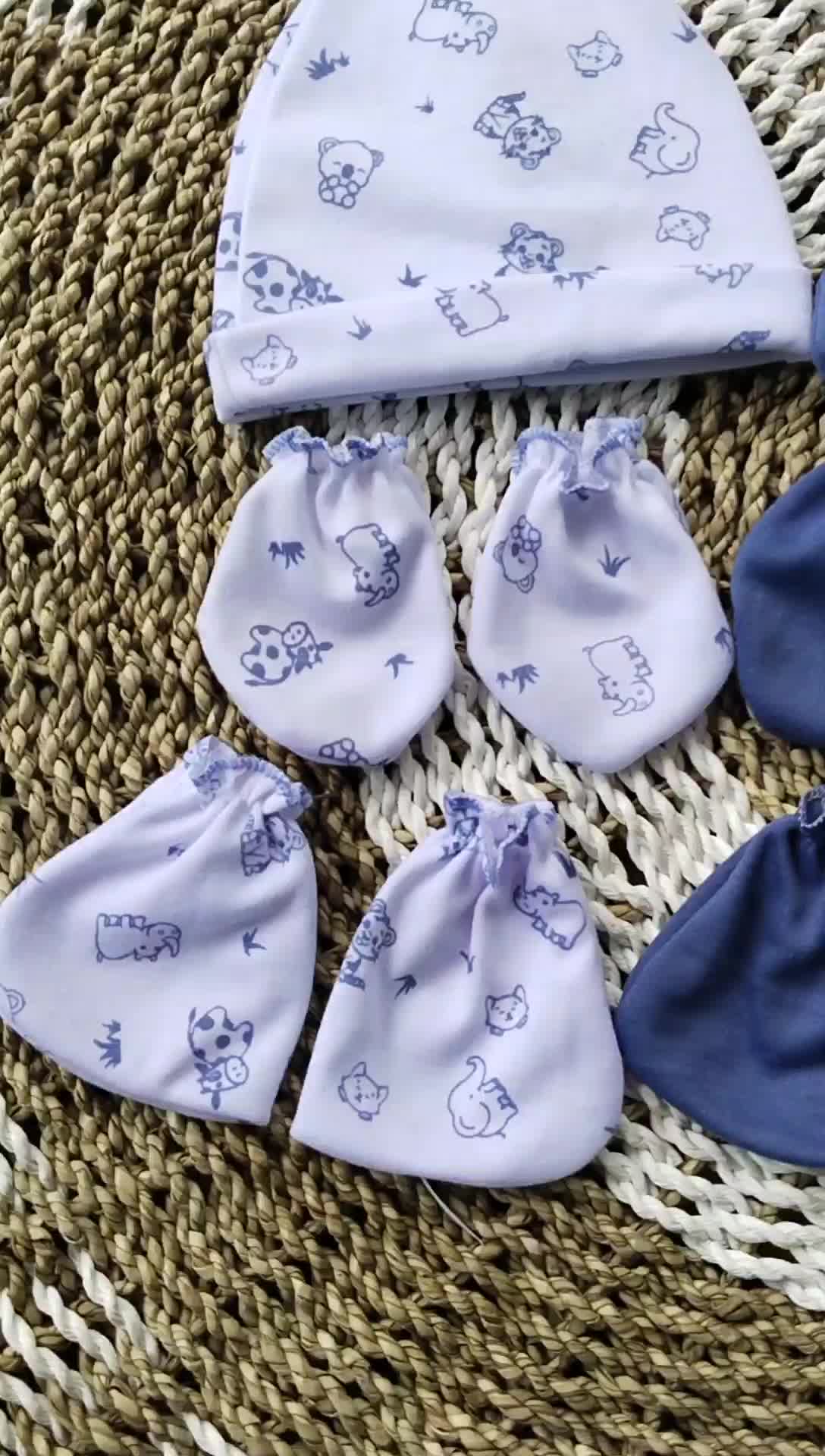 3 Set Topi Dan Sarung Tangan Kaki Bayi Baru Lahir Bahan Kain Katun TC Doble Usia 0- 6bulan Seri Terbaru Popok Cewek Girls Cowok Babies Boys Parsel Parsel Bahan Tebal Motif