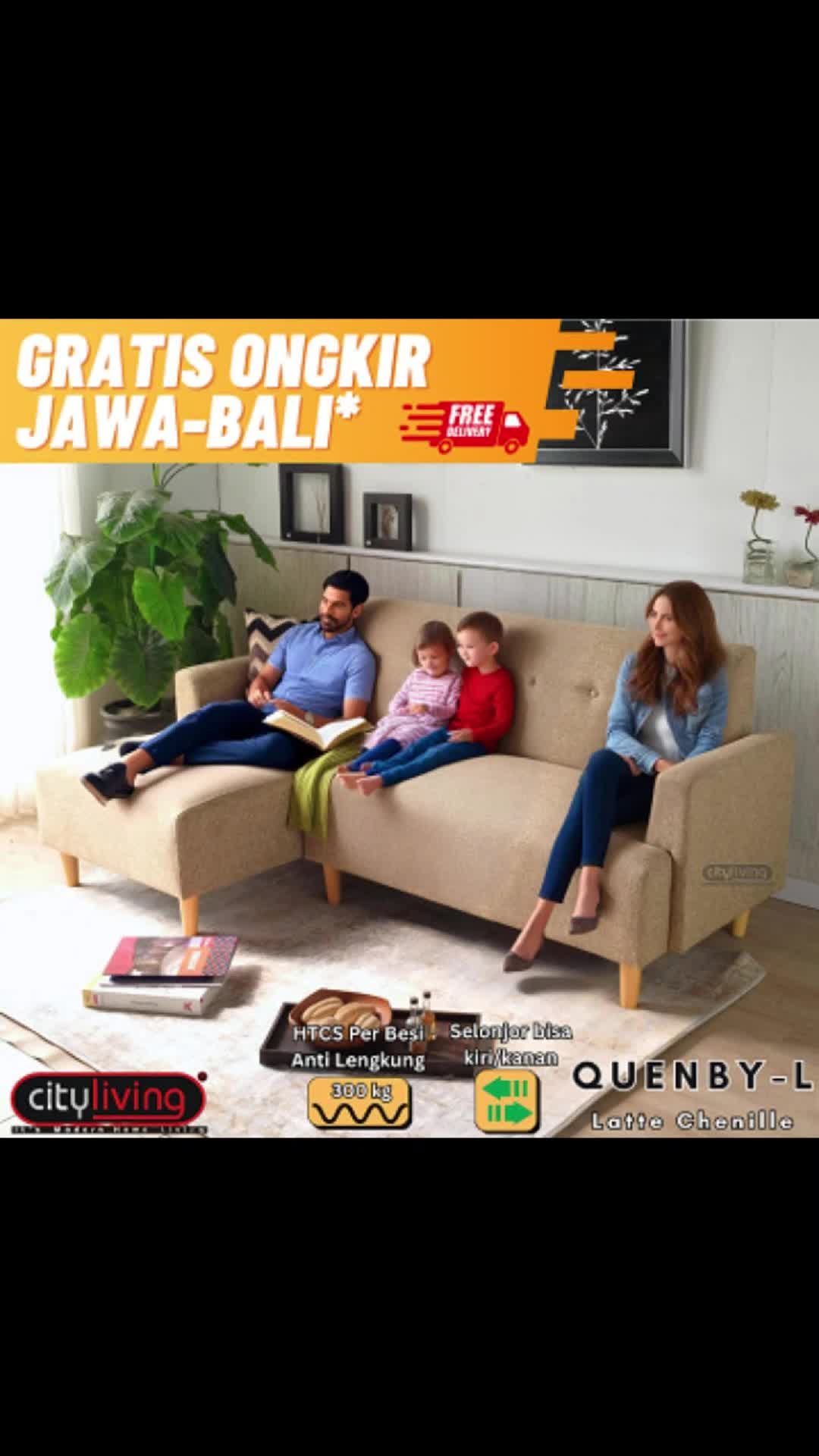 Quenby Sofa L santai FREE ONGKIR JAWA BALI* Tempat Duduk Empuk Sofa Bentuk L Ruang Tamu Furniture Indoor Rumah Fabric Couch
