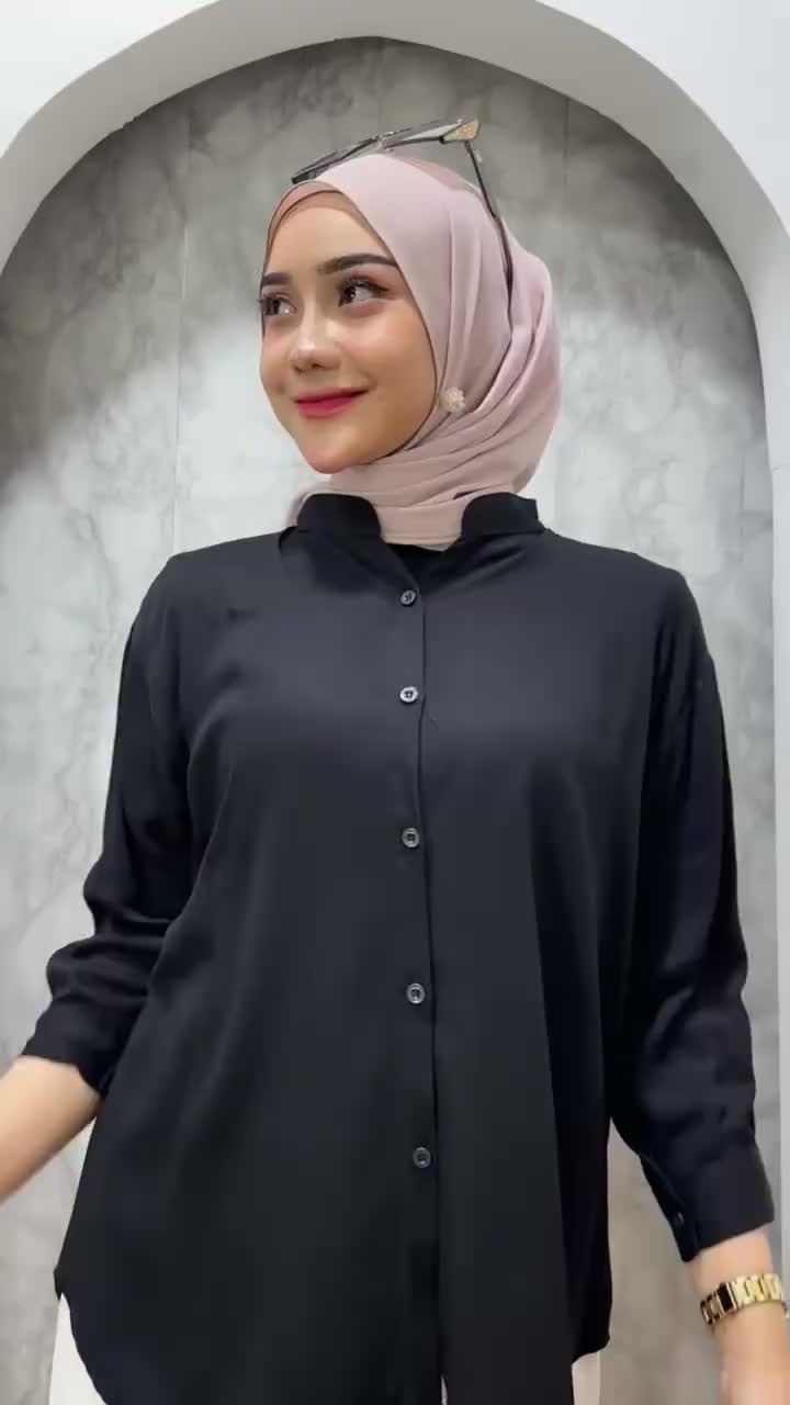 Outfit Atasan Kemeja Wanita Polos Rayon Twill Terbaru Bahan Adem Nyaman Oversize Casual