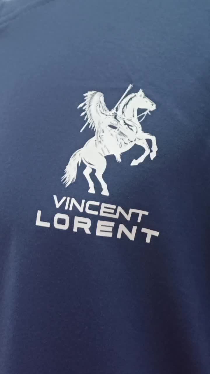 Vincent Lorent Kaos V-Neck Lengan Pendek Bahan PE/Poliester untuk Pria dan Wanita - Baju, Oblong