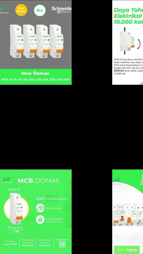 MCB SCHNEIDER NEW DOMAE ELECTRIC 1P 2A 4A 6A 10A 16A 20A 25A 32A SNI BREKER PEMUTUS TEGANGAN LISTRIK White