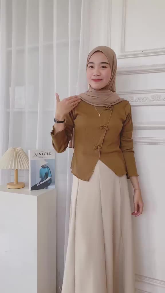 OCTA BLOUSE - Atasan Blouse Bahan Rib Knit Lengan Panjang Fit Body Variasi Pita Outfit Boutique